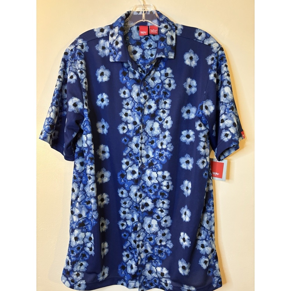 NEW Old Stock MOSSIMO Blue Mesh Floral Button Up XL Dead Stock Cabana